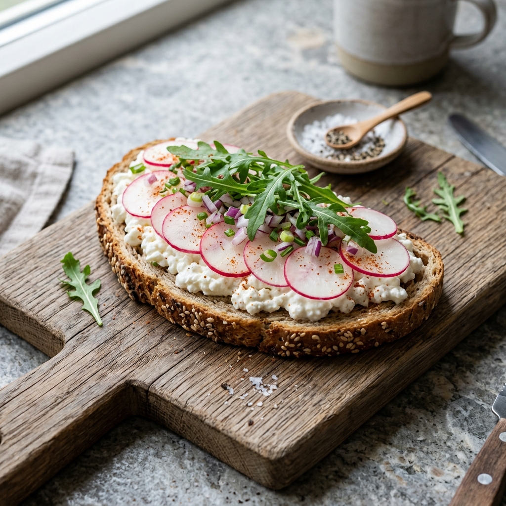 Celozrnný Toast s Cottage Cheese a Reďkovkami