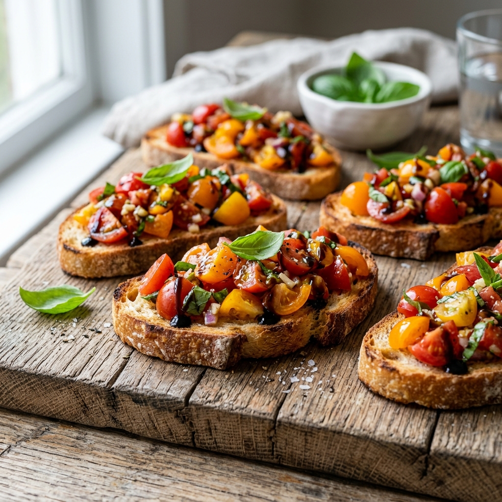 Letná Bruschetta s Marinovanými Paradajkami a Bazalkou
